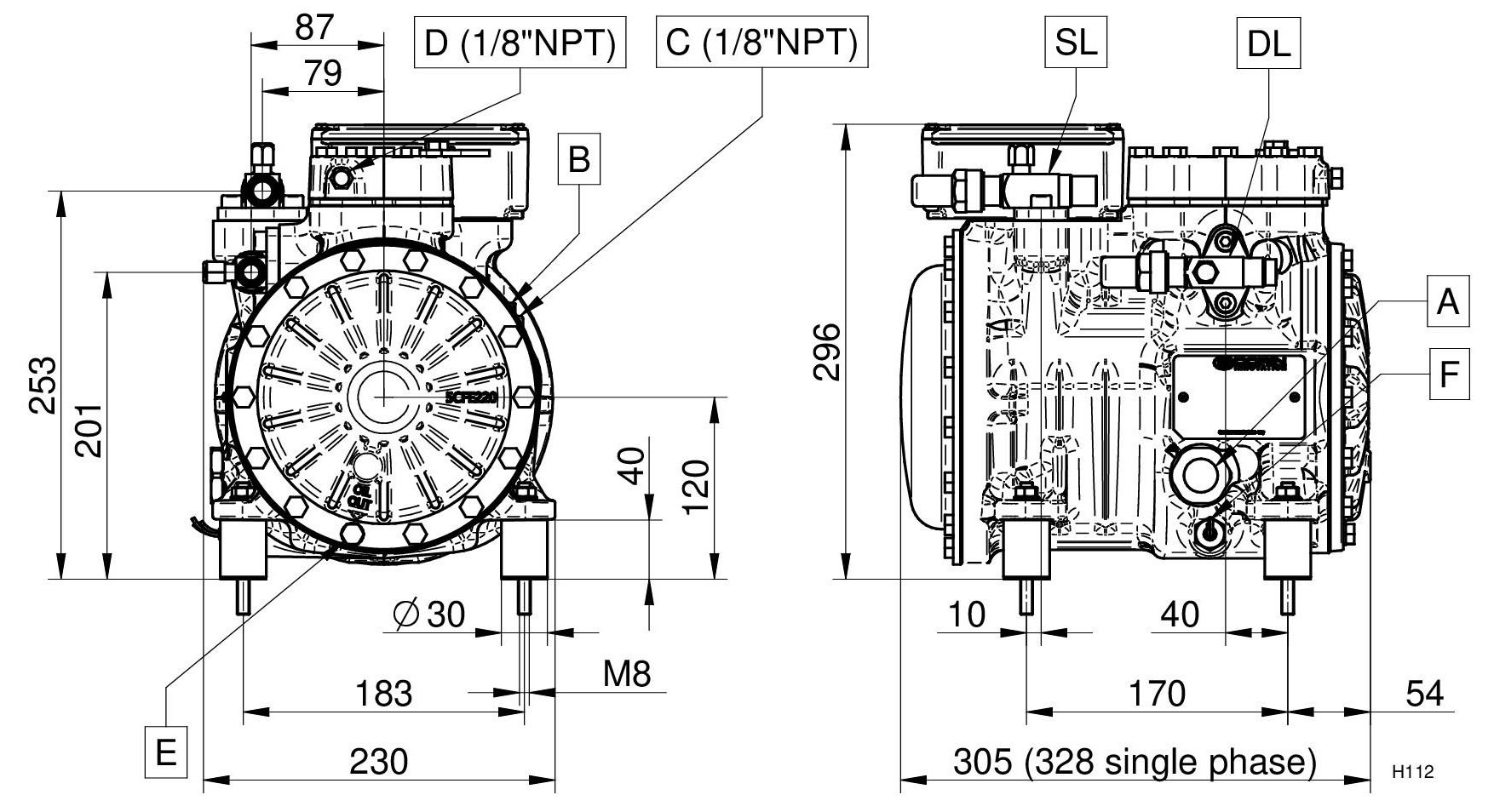 H101CC - Compressore Semiermetico 2 Cilindri Serie H-H11 | DORIN