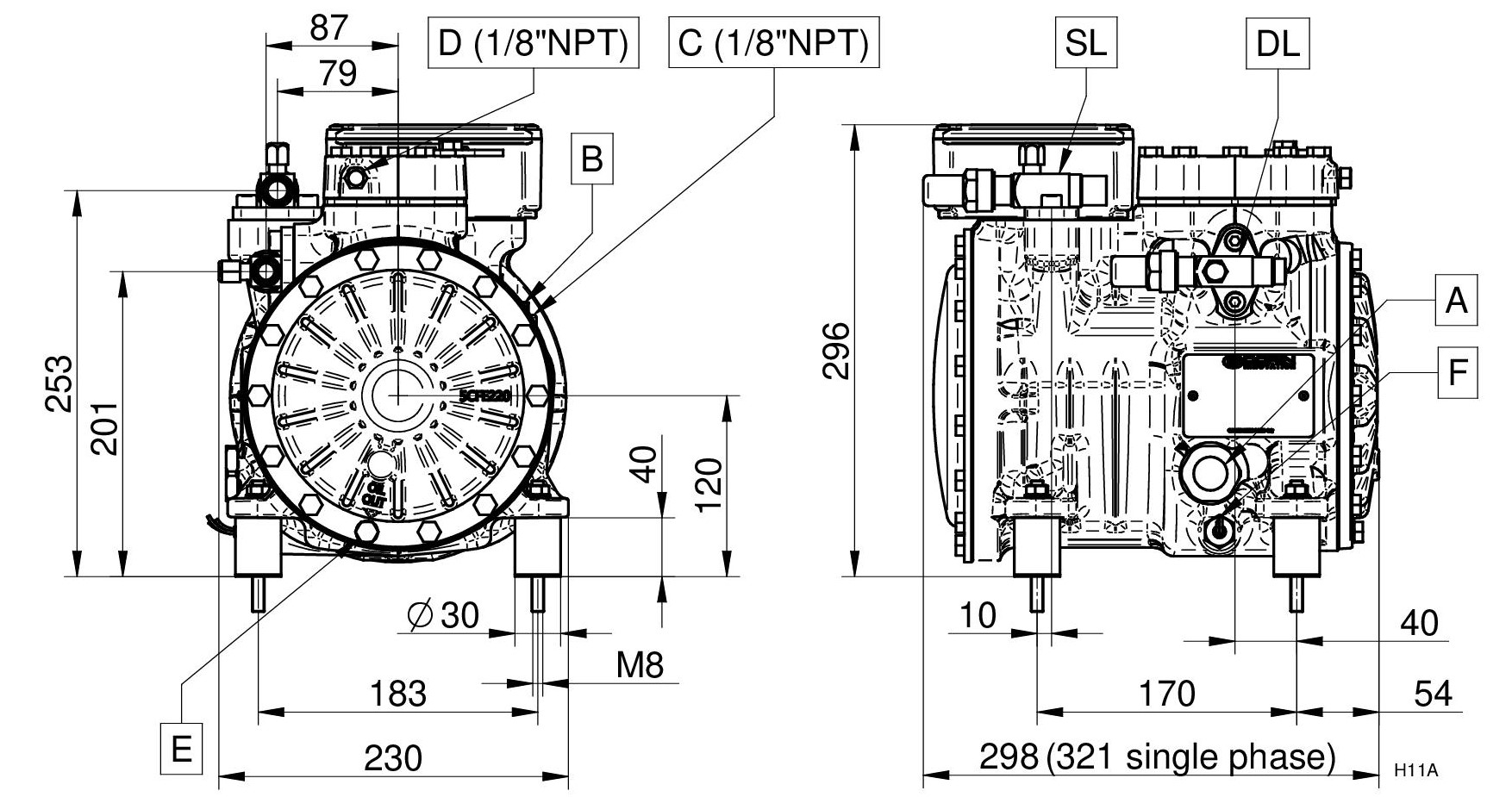 H80CS Compressore 2 Cilindri per refrigerazione | DORIN