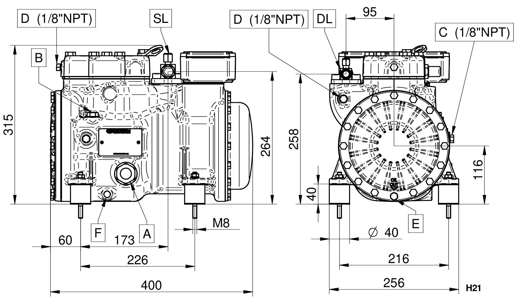 H390CS - 2 Cylinder Semi Hermetic Compressor Series H-H2 | DORIN