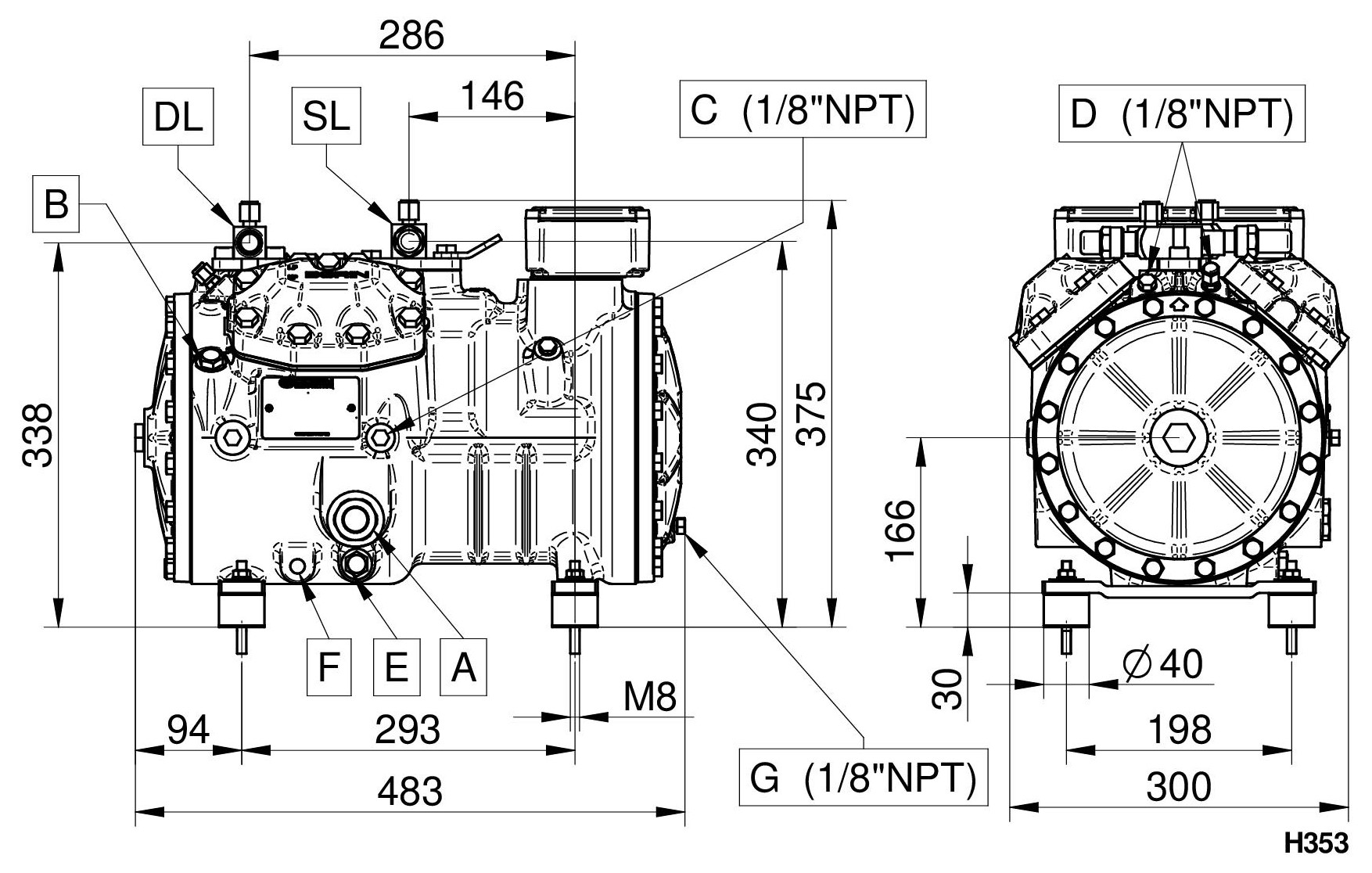 H701CC - Compressore Semiermetico 4 Cilindri Serie H-H35 | DORIN