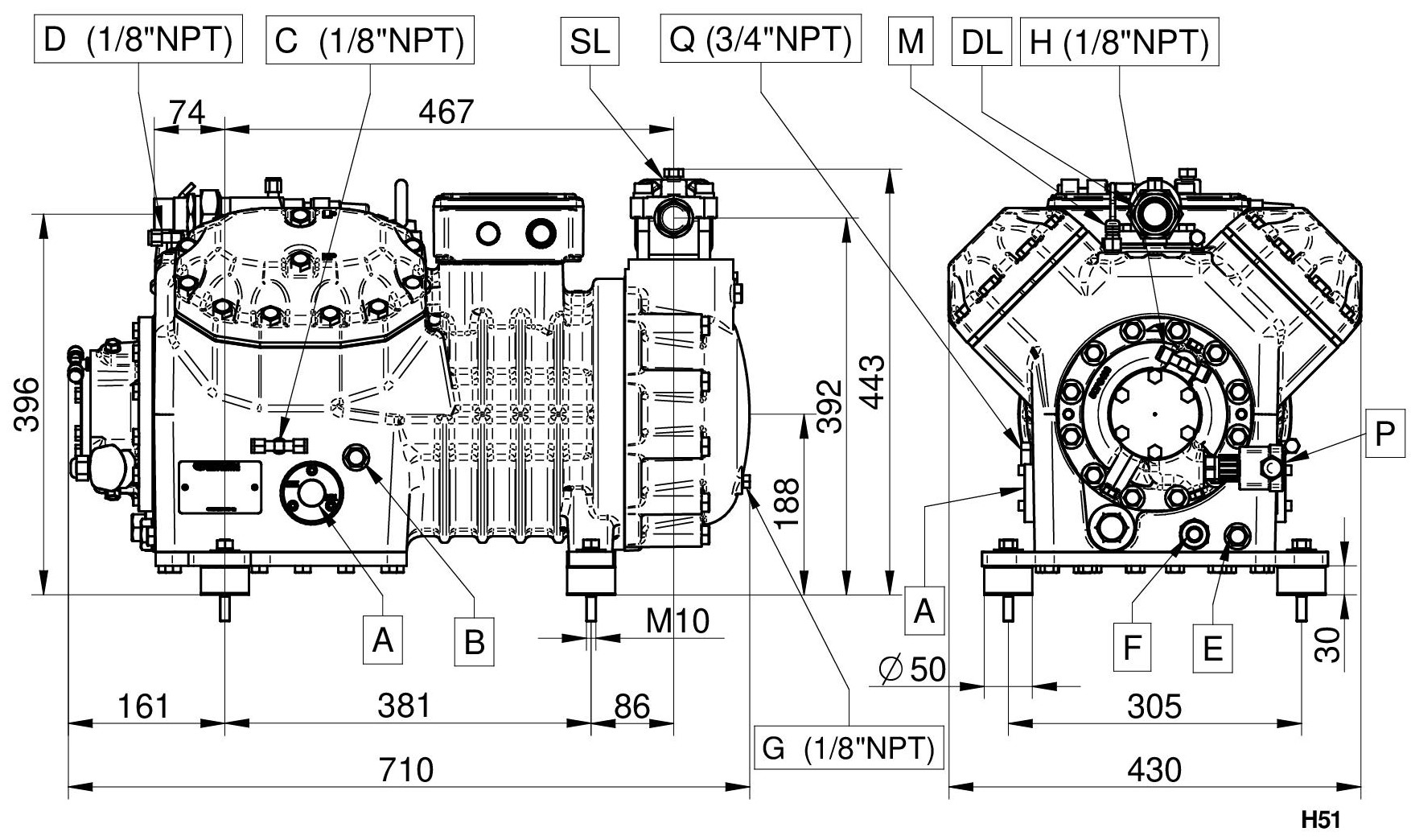 H2000CS - Compressore Semiermetico 4 Cilindri Serie H-H5 | DORIN