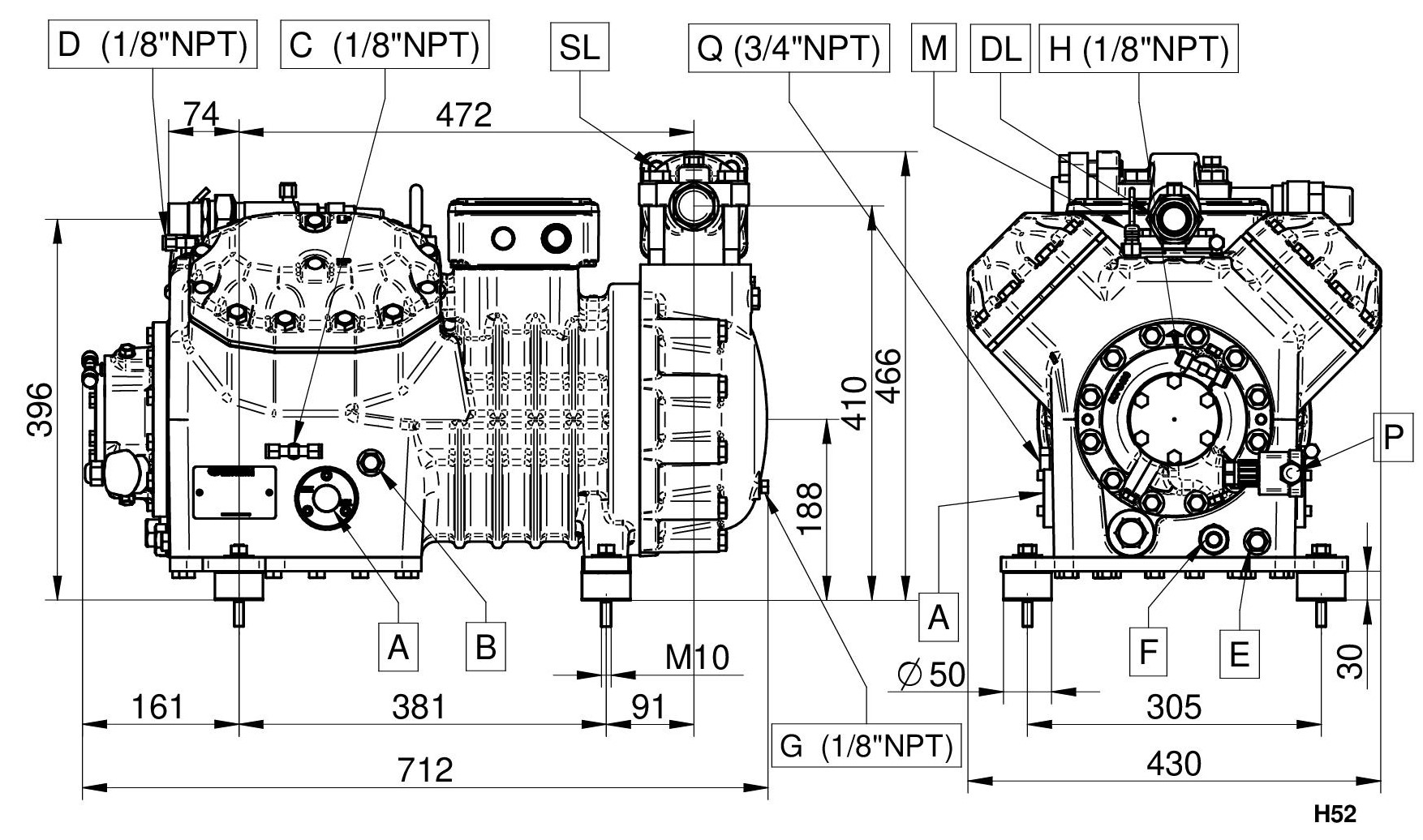 H2500CS - Compressore Semiermetico 4 Cilindri Serie H-H5 | DORIN