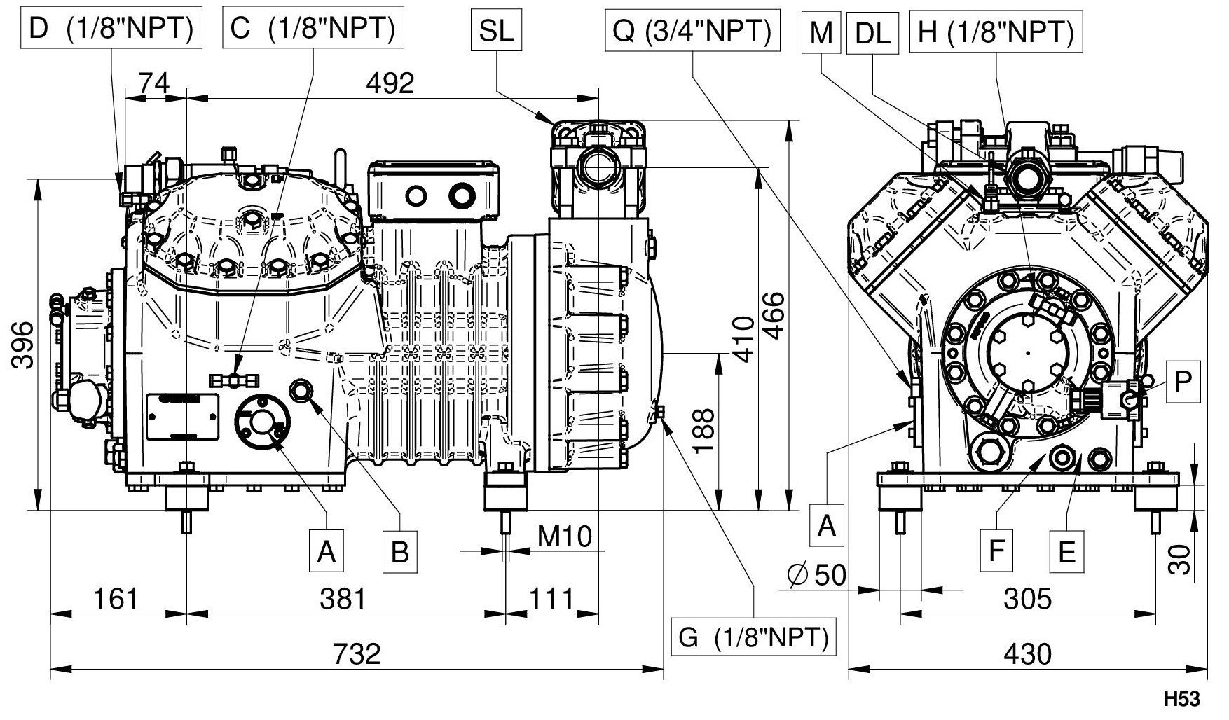 H2500CC - Compressore Semiermetico 4 Cilindri Serie H-H5 | DORIN