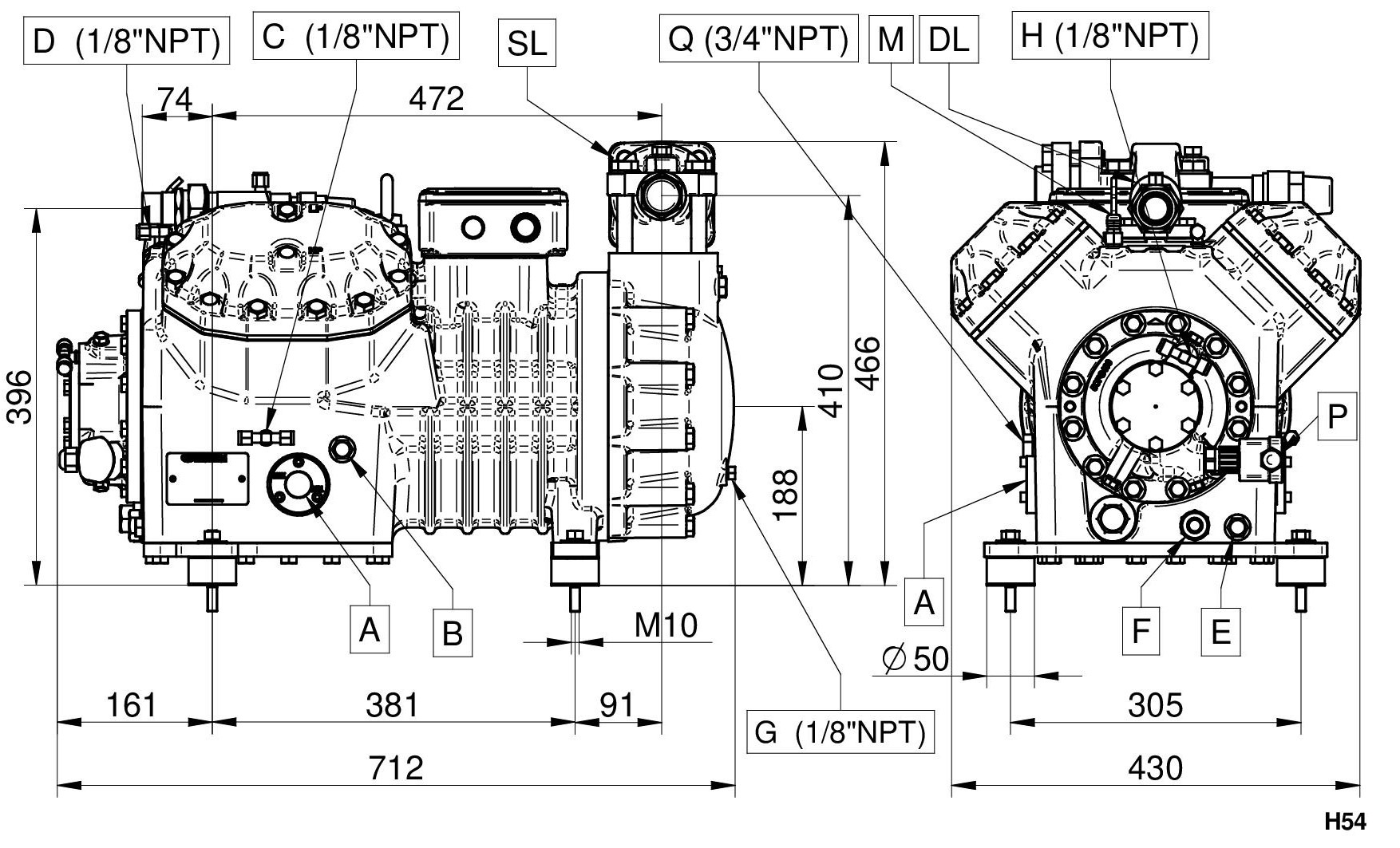 H2900CS - Compressore Semiermetico 4 Cilindri Serie H-H5 | DORIN