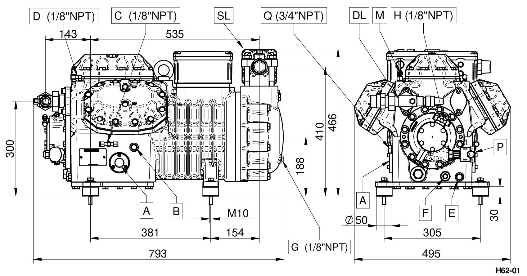 H3500CC - 6 Cylinder Semi Hermetic Compressor Series H-H6 | DORIN