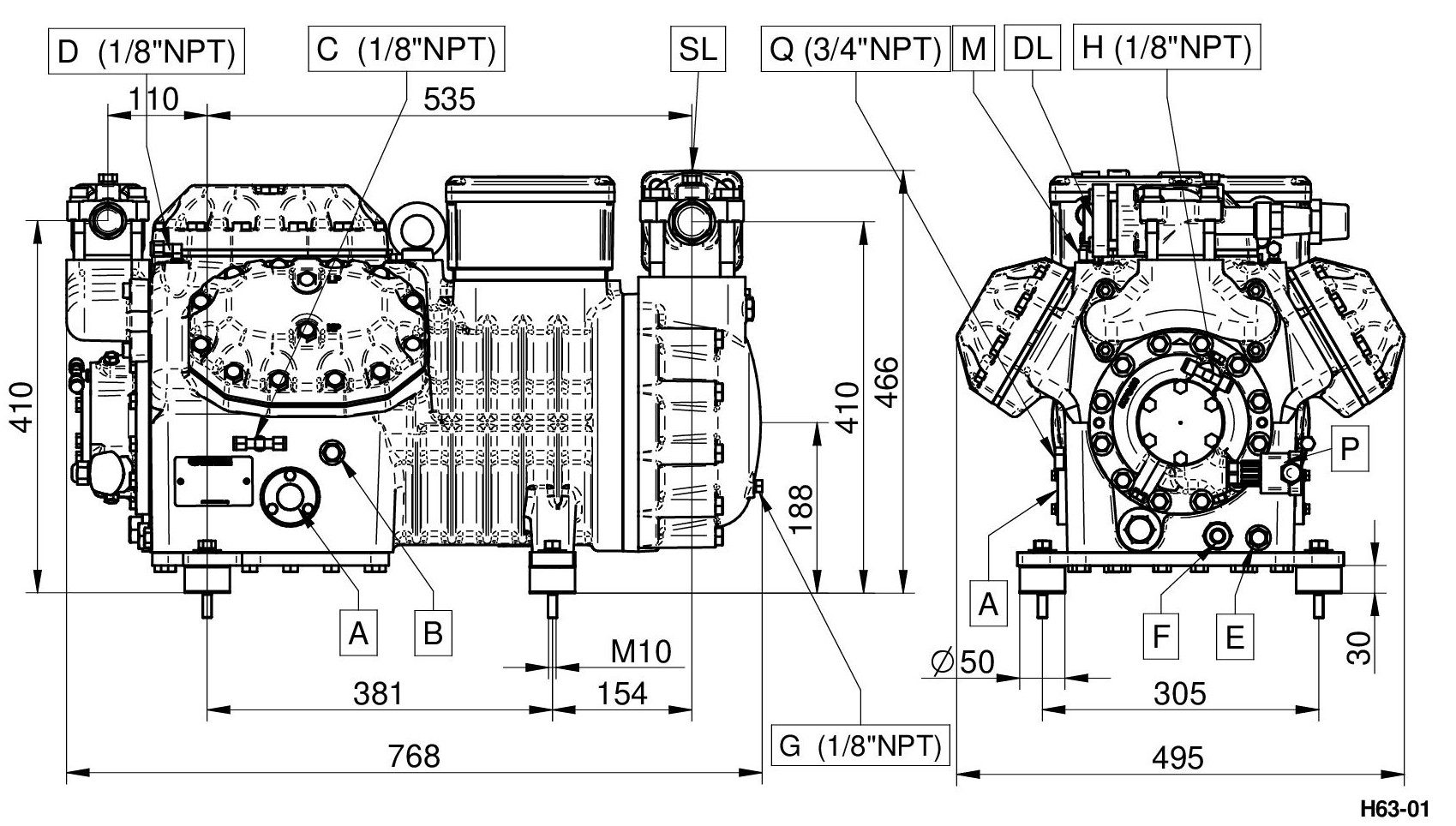 H4500CS - Semi Hermetic Refrigeration Compressor H Series | DORIN