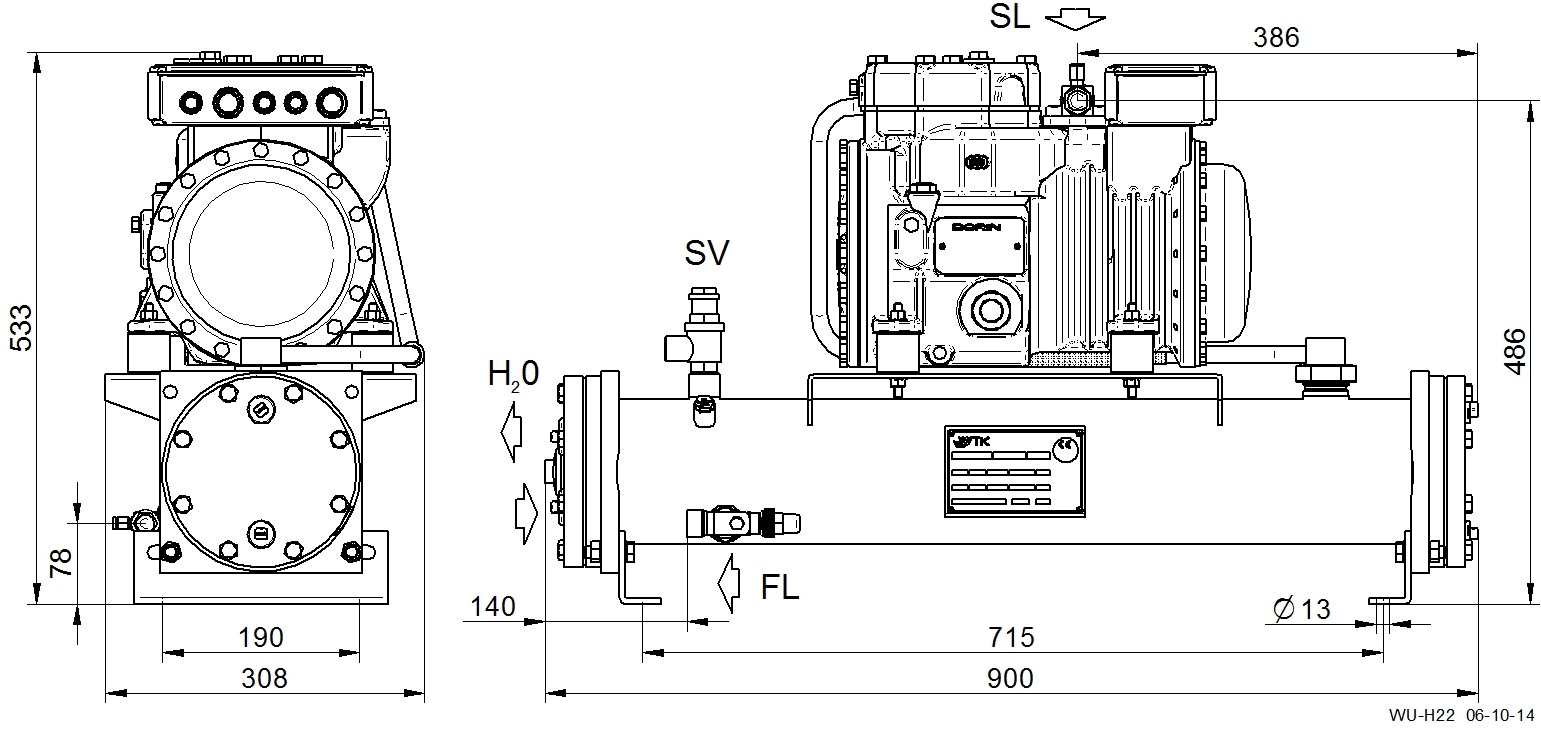 WU-H380CC - Water Cooled Condensing Unit WU Series | DORIN