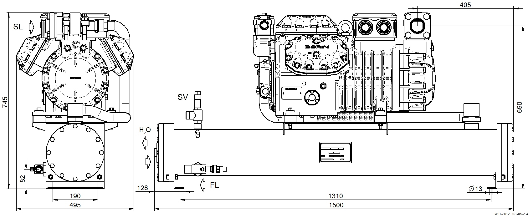 WU-H5000CC - Water Cooled Condensing Unit WU Series | DORIN