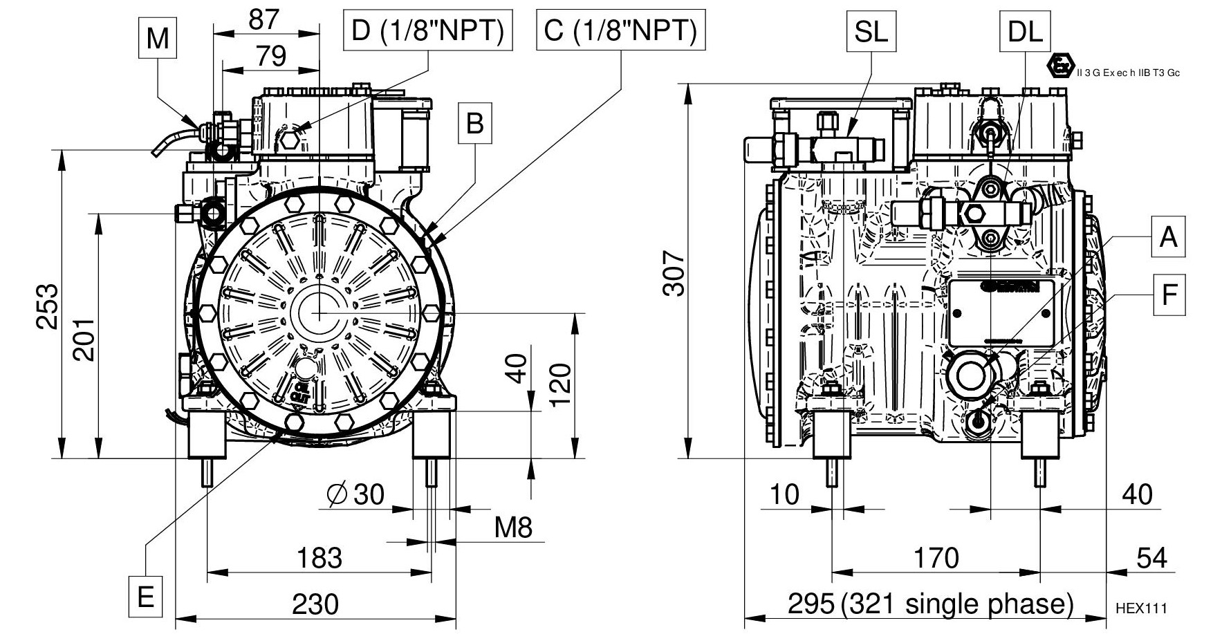 HEX51CS - Compressore Atex Semiermetico Serie HEX | DORIN