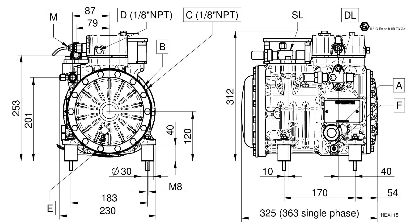 HEX221CS - Compressore Atex Semiermetico Serie HEX | DORIN