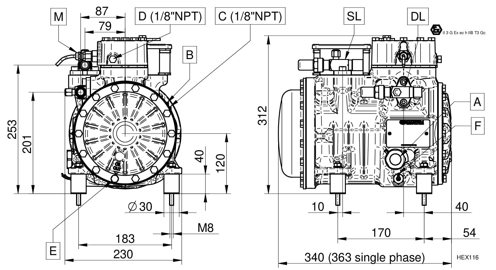 HEX251CC - Compressore Atex Semiermetico Serie HEX | DORIN