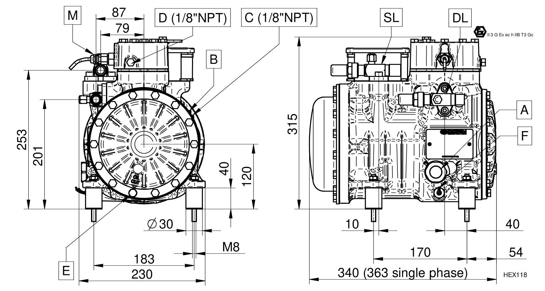 HEX281CC - Compressore Atex Semiermetico Serie HEX | DORIN