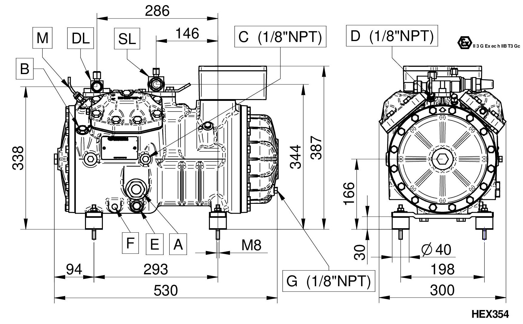 HEX1002CC - Compressore Atex Semiermetico Serie HEX | DORIN