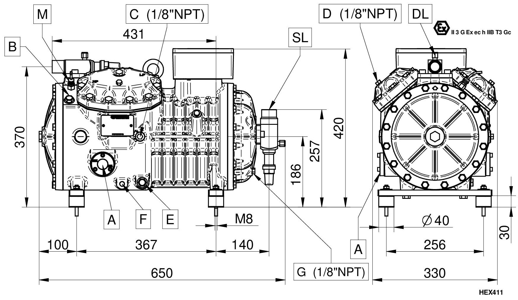 HEX1201CC - 4 Cylinder ATEX Compressor Series HEX41 | DORIN