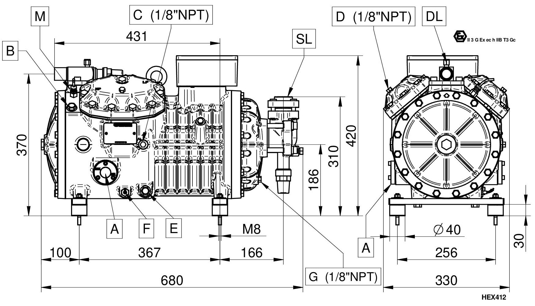 HEX1601CS - 4 Cylinder ATEX Compressor Series HEX41 | DORIN