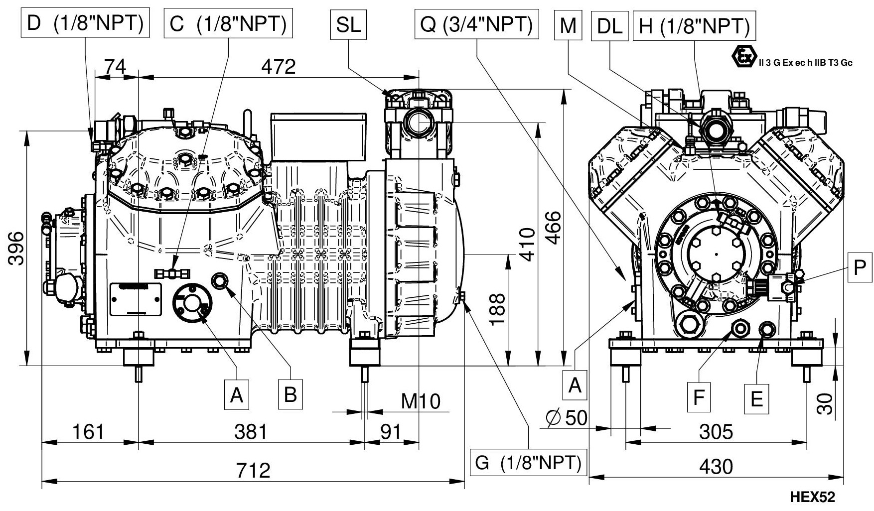 HEX2500CS - Compressore Atex Semiermetico Serie HEX | DORIN