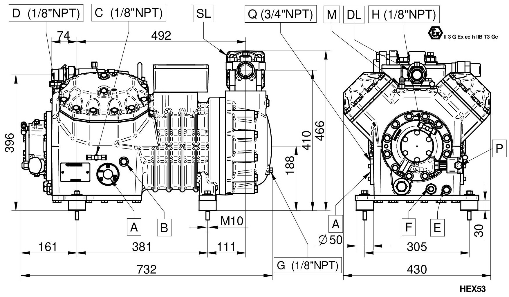 HEX2500CC - Compressore Atex Semiermetico Serie HEX | DORIN