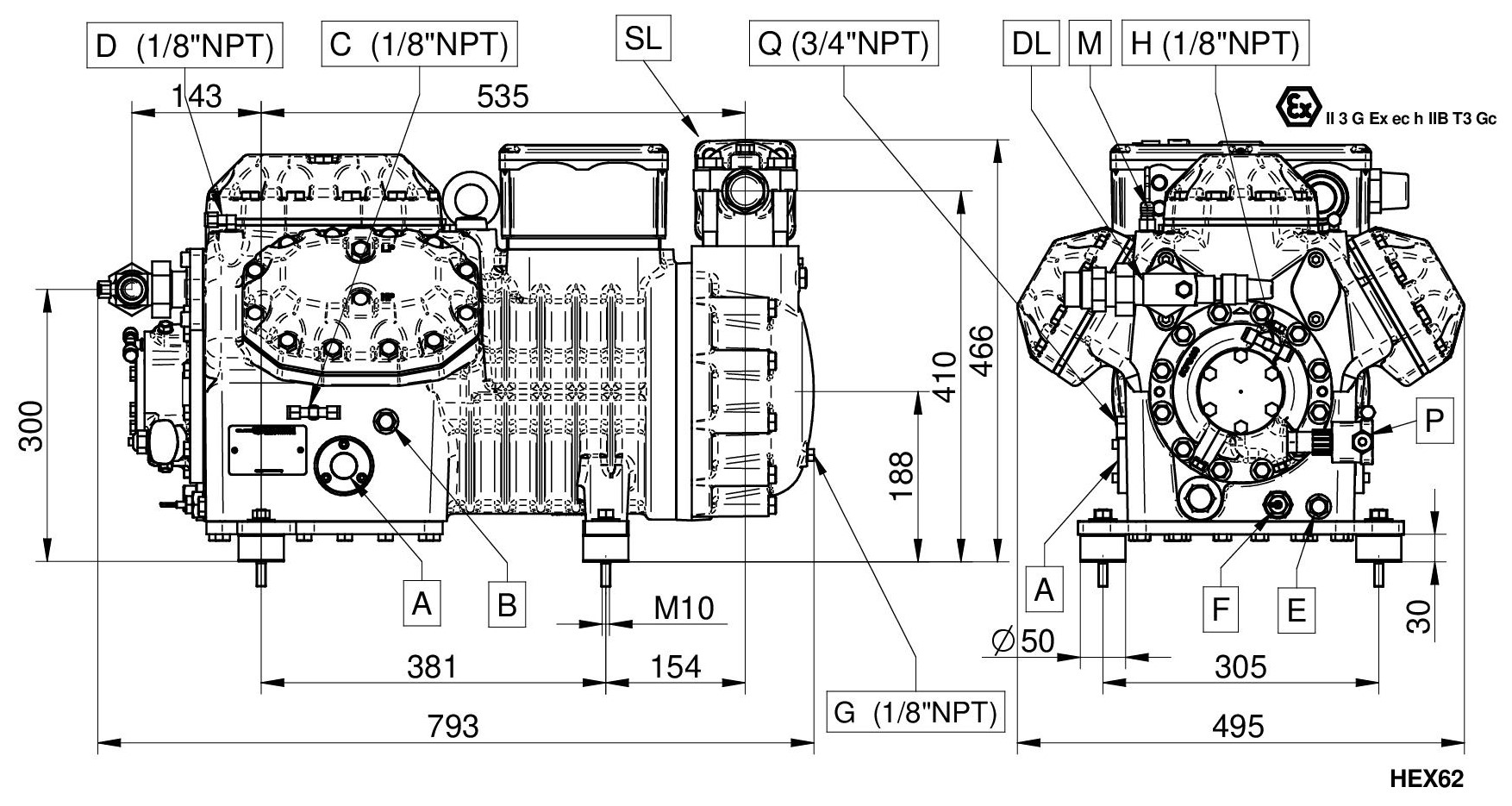 HEX3500CC - 6 Cylinder ATEX Compressor Series HEX6 | DORIN