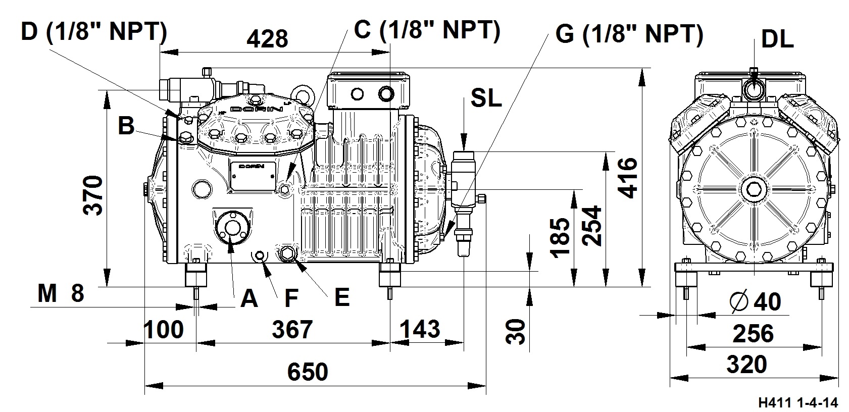 H1200EP - R134a Semi Hermetic Compressor HEP Series | DORIN