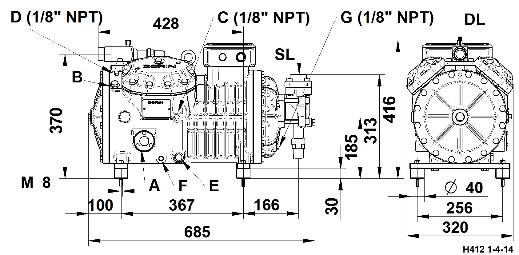 H1300EP - R134a Semi Hermetic Compressor HEP Series | DORIN