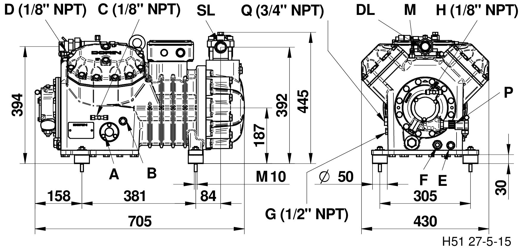 H1400EP - R134a Semi Hermetic Compressor HEP Series | DORIN