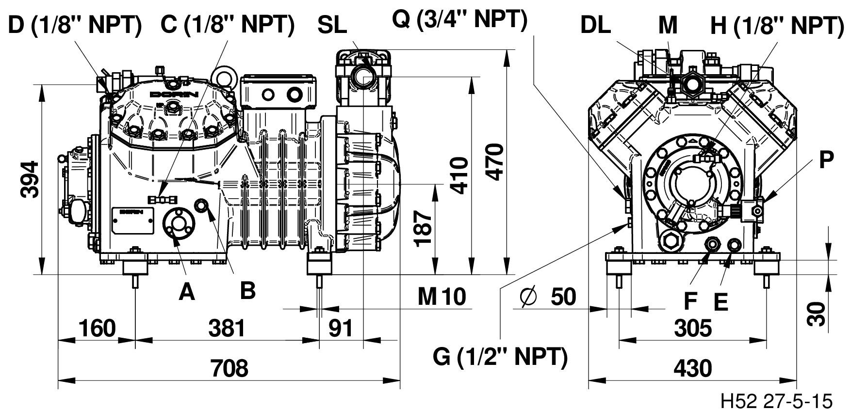 H1500EP - R134a Semi Hermetic Compressor HEP Series | DORIN