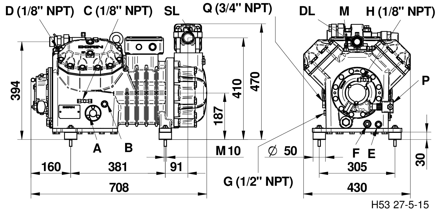 H1700EP - ECO PREMIUM Semi-Hermetic Compressor HEP5 | DORIN