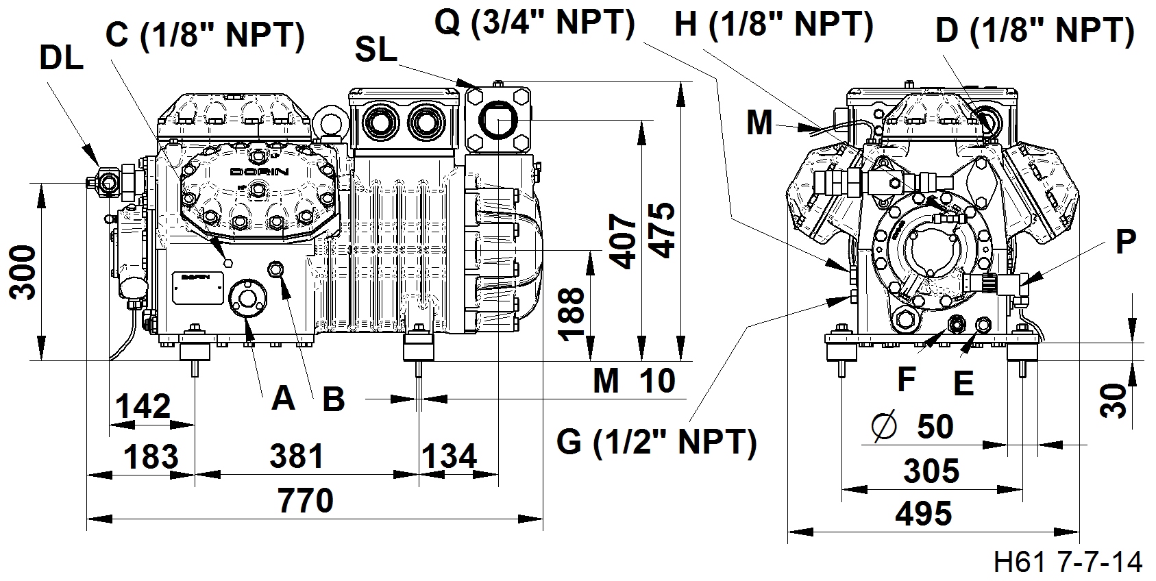 H2400EP - R134a Semi Hermetic Compressor HEP Series | DORIN