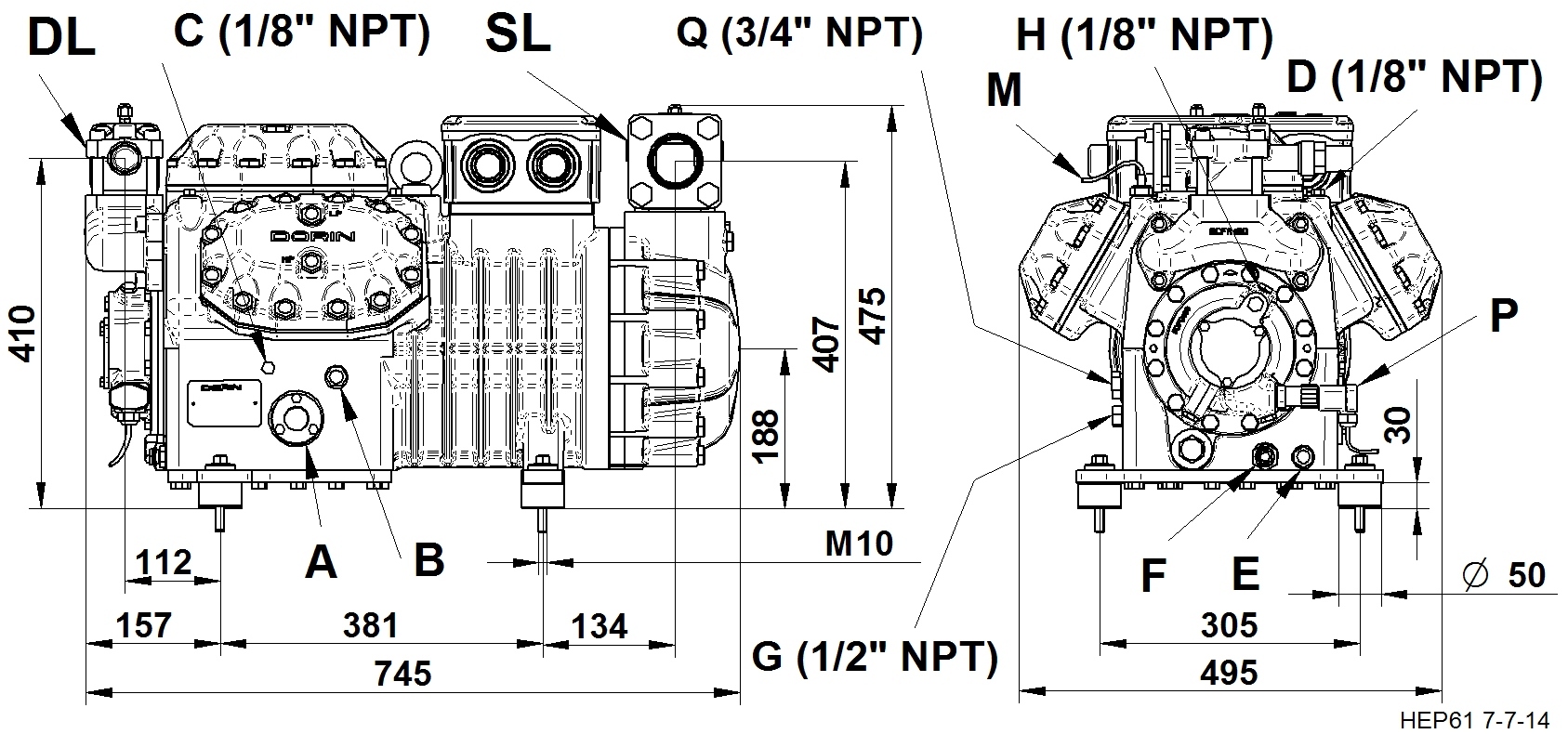 H2600EP - R134a Semi Hermetic Compressor HEP Series | DORIN