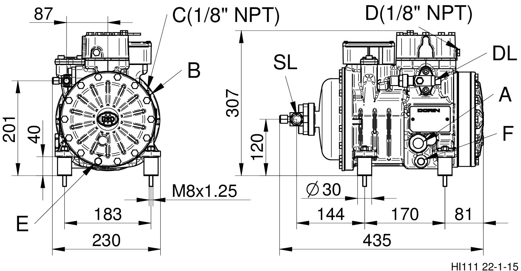 HI101CC - Compressore Semiermetico per Inverter HI11 | DORIN