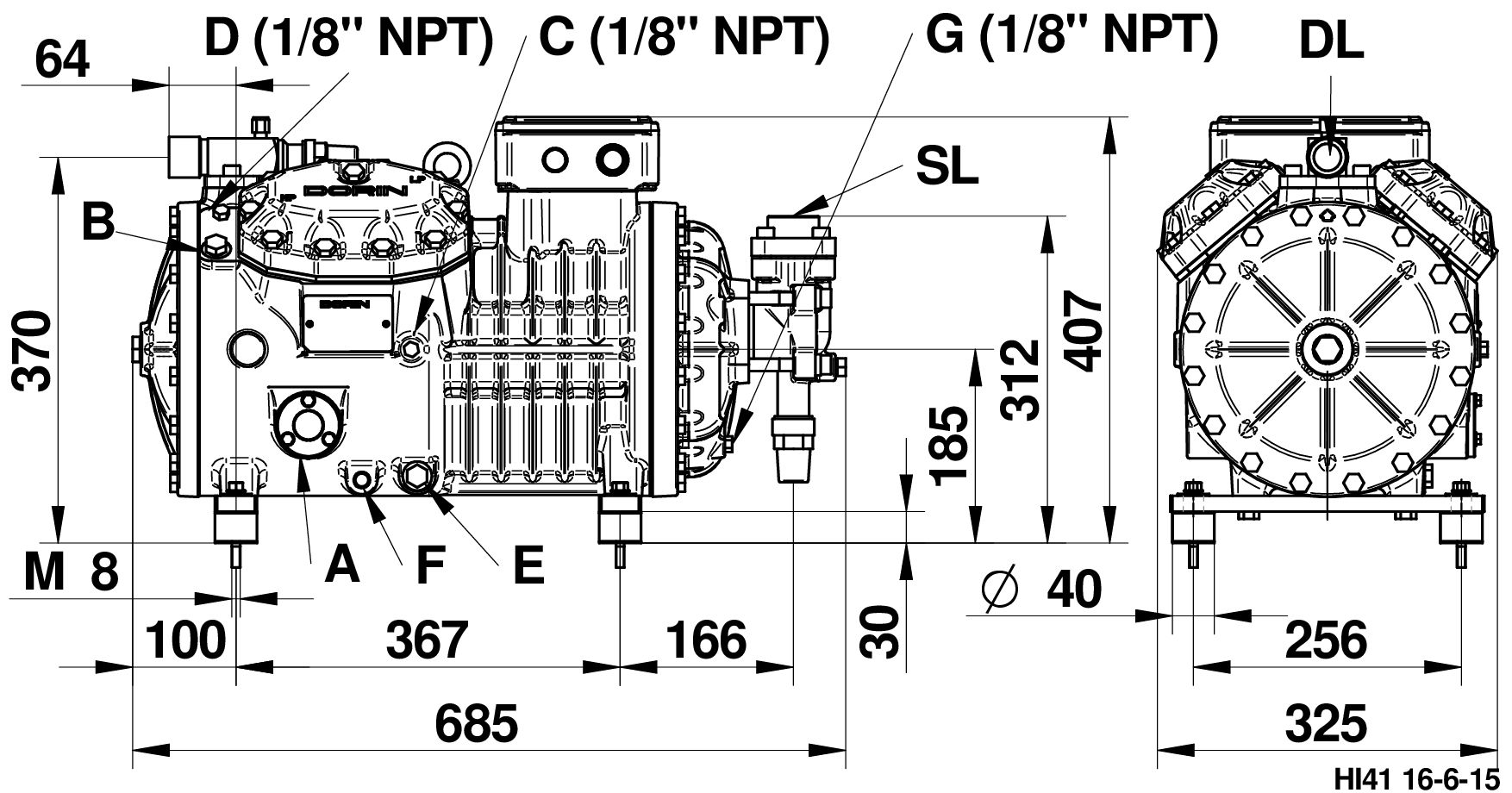 HI1201CC - Compressore Semiermetico per Inverter HI41 | DORIN