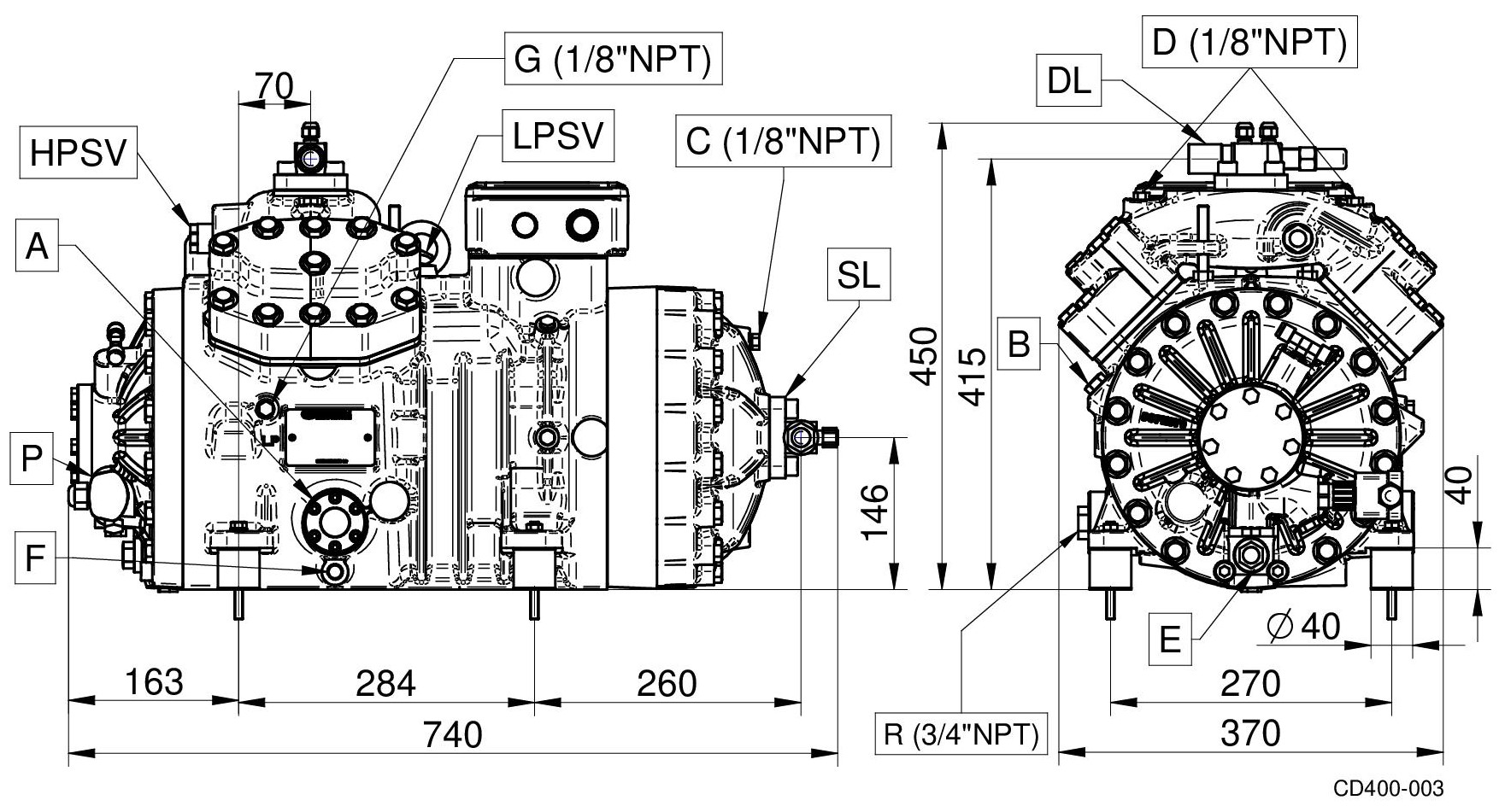 CD-3000H - Transcritical Semi Hermetic CO2 Compressor  | DORIN