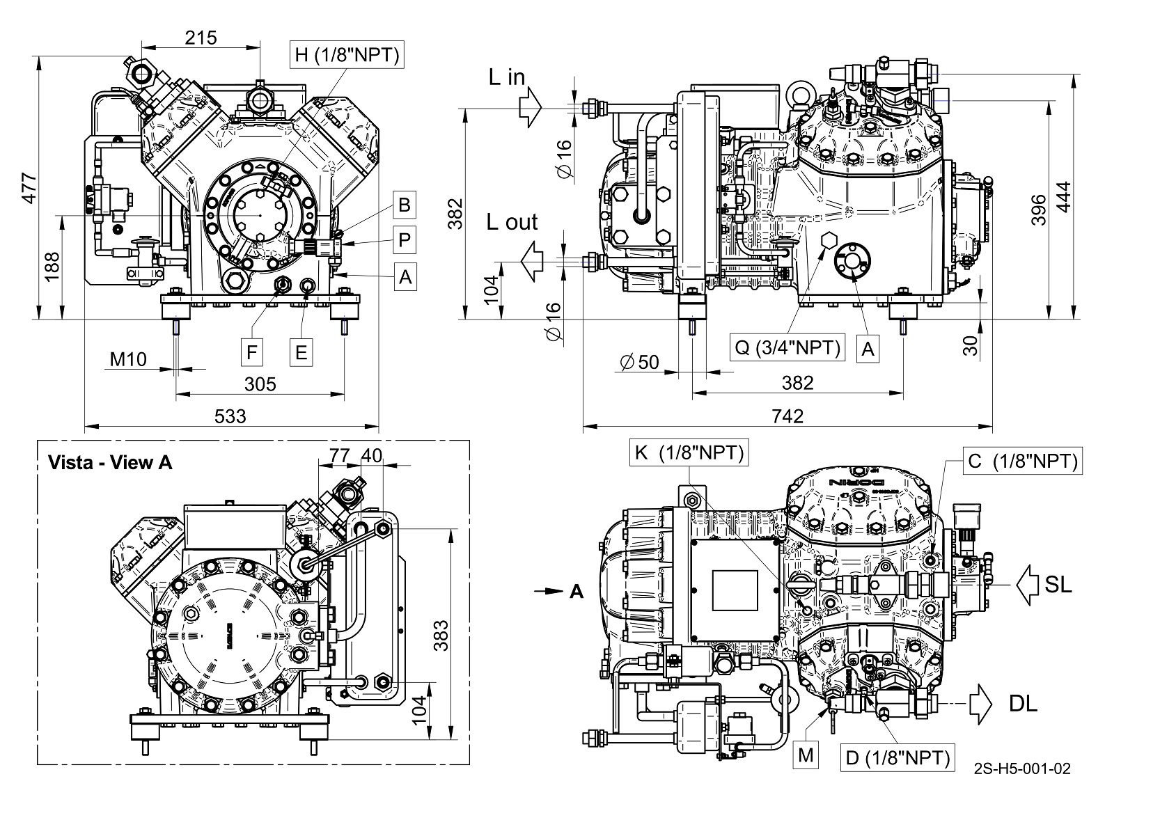 2SH1200L Compressore Industriale Bistadio | DORIN