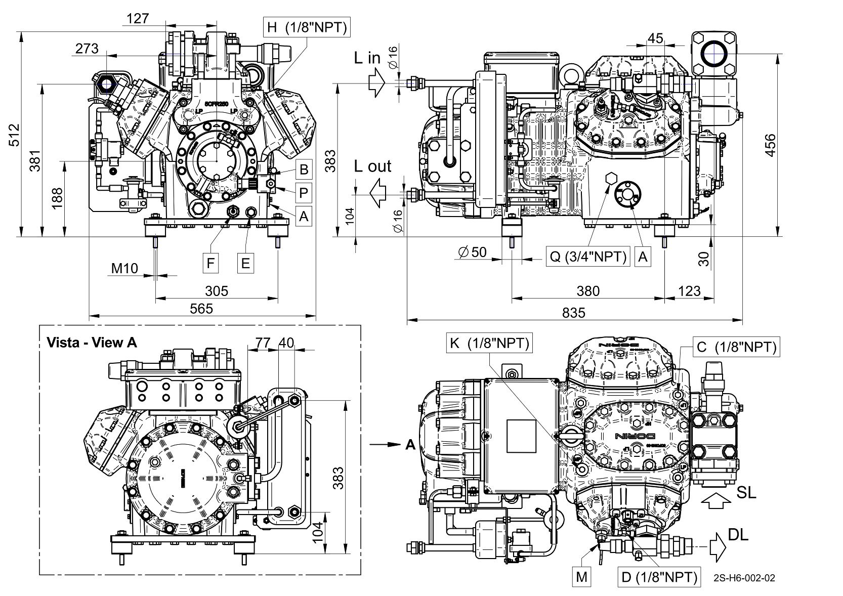 2S-H3200L - Double Stage Semi Hermetic Compressor 2S-H6 | DORIN
